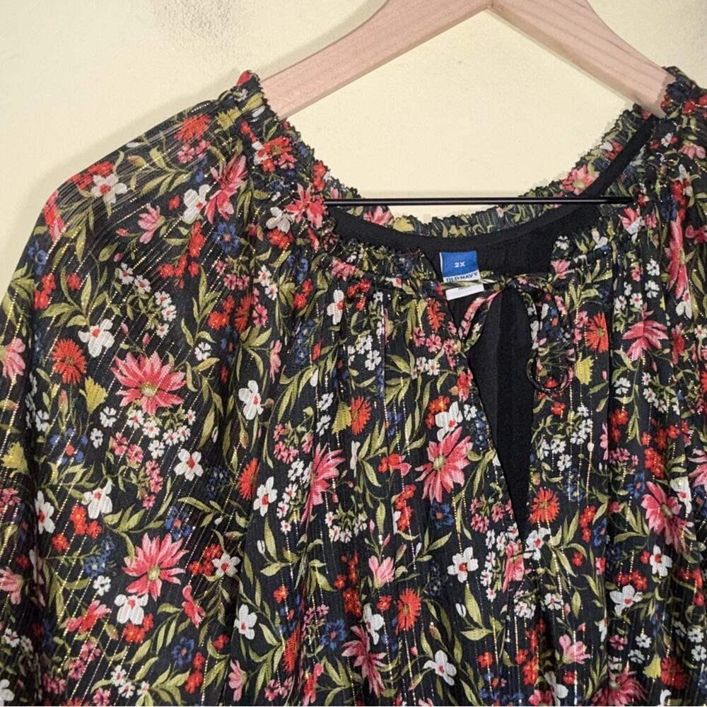 OLD NAVY floral metallic knee length empire waist holiday plus size dress 2X - Picture 4 of 6